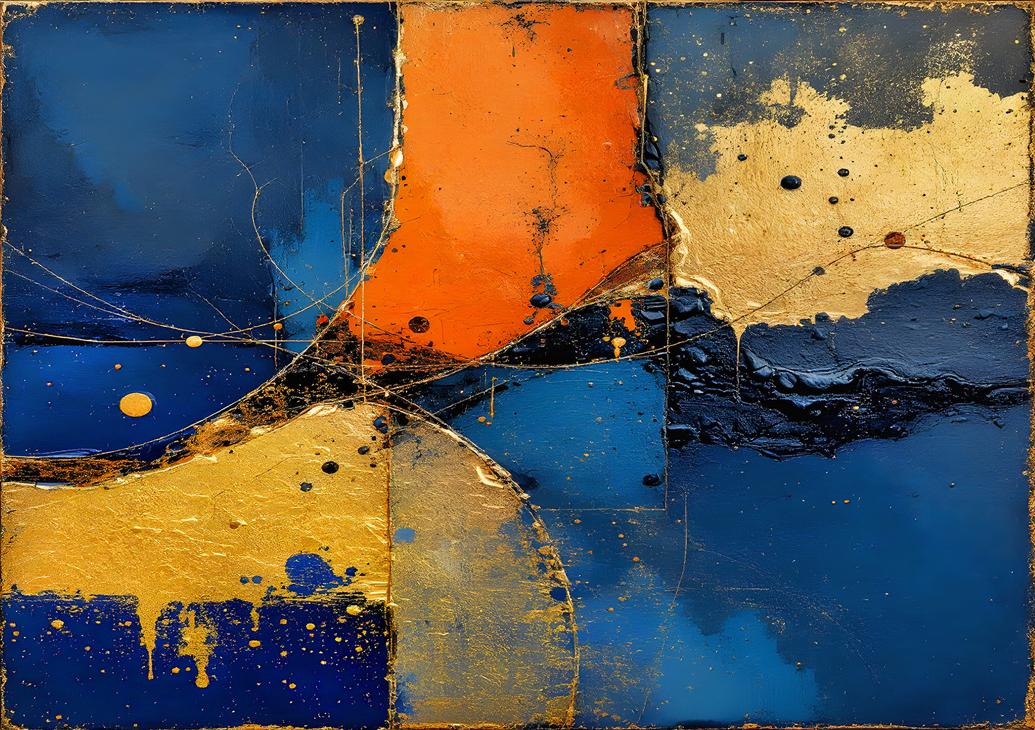 A1 5mm thick Abstract Blue Gold & Orange textured effect artwork, printed direct onto Foamex weatherproof art board