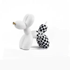 Balloon Dog Sculpture - Black chequered on White
