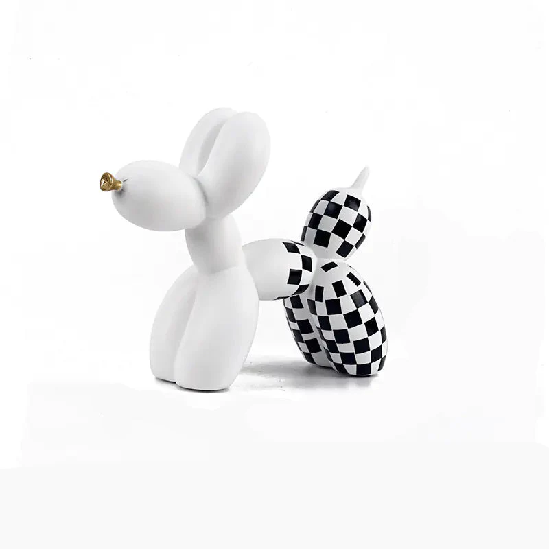 Balloon Dog Sculpture - Black chequered on White