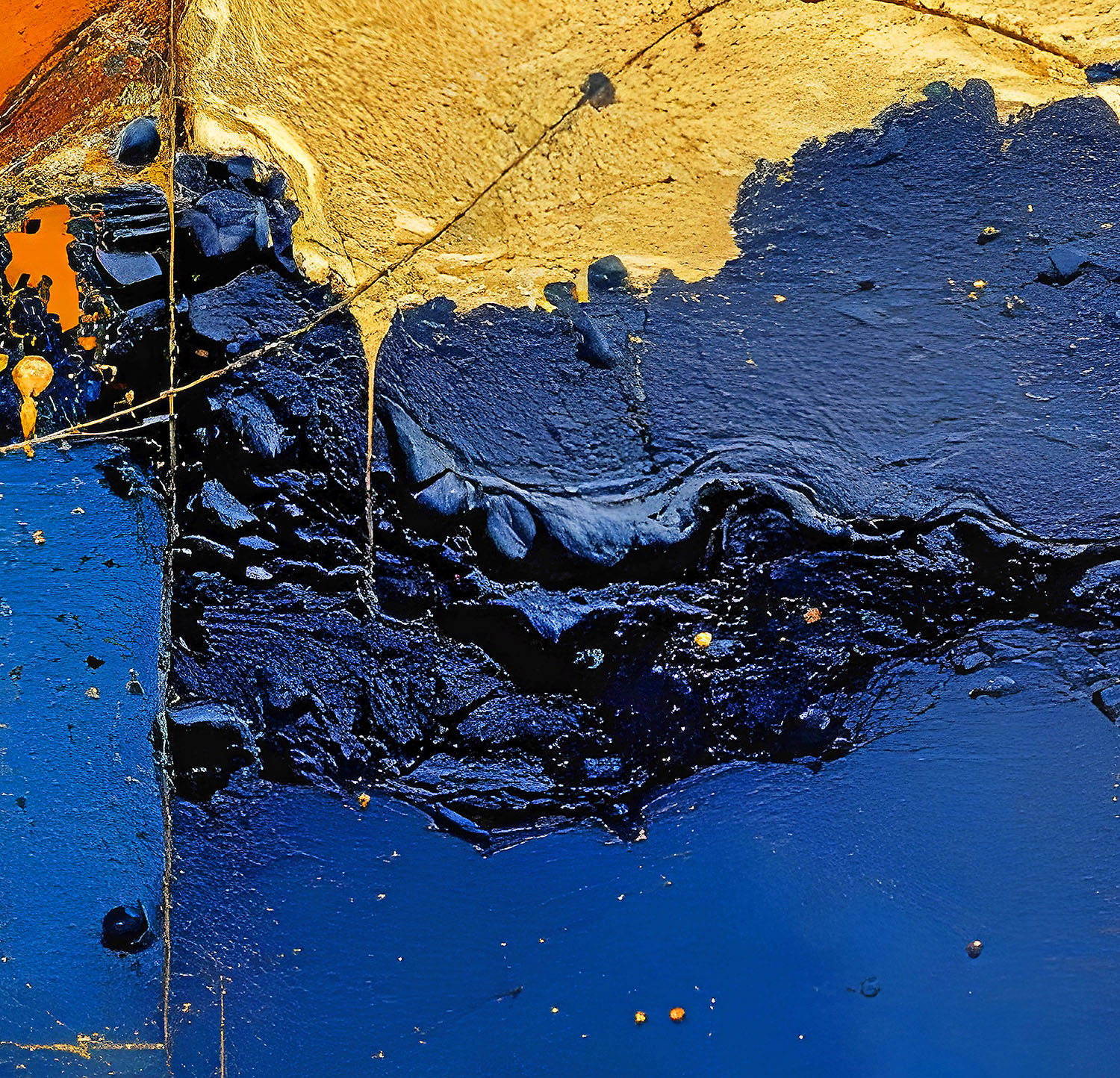 3ft x 3ft Blue Gold Abstract close up.