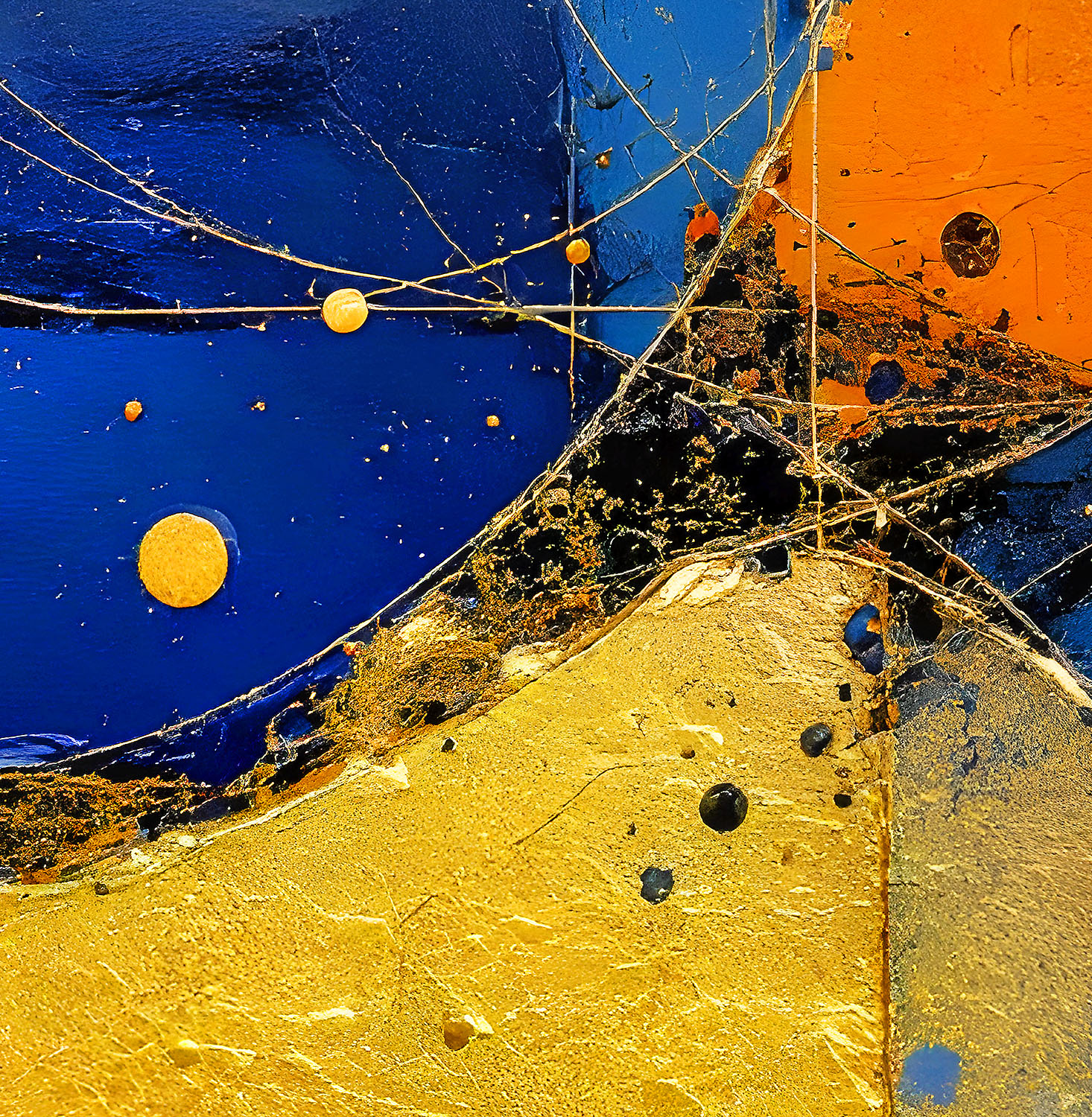 3ft x 3ft Blue Gold Abstract close up