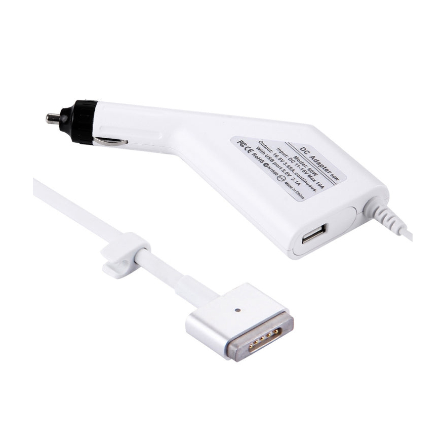 60W MagSafe 2 Car Charger for MacBook Air & Pro – 5 Pin T-Style with USB Port (1.7m)