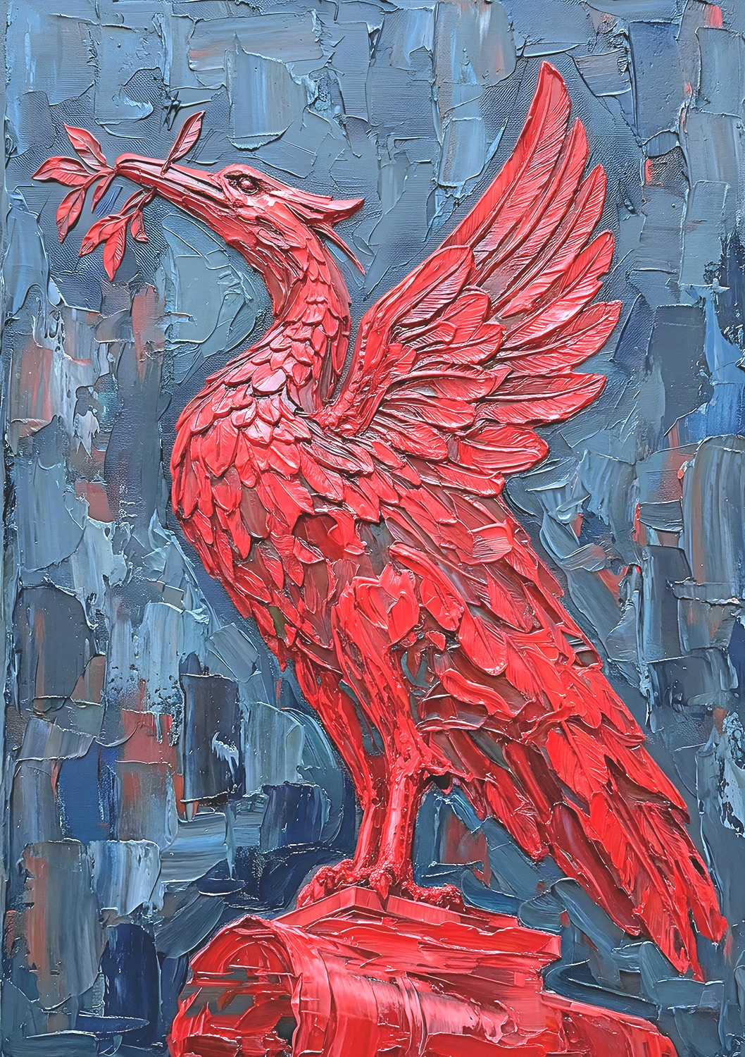Redbird Printed Artwork in Thick Oil Paint Effect Flat Print
