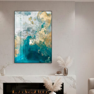 Abstract Watercolour Canvas Print Blue And Gold Style B Wall Art