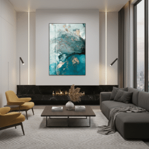 Abstract Watercolour Canvas Print Blue And Gold Style A Framed Wall Art