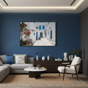 Santorini Sun-Drenched Alley Framed Canvas Print