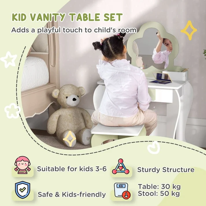 Kids Vanity Table Set with Mirror & StooL Huge Sale