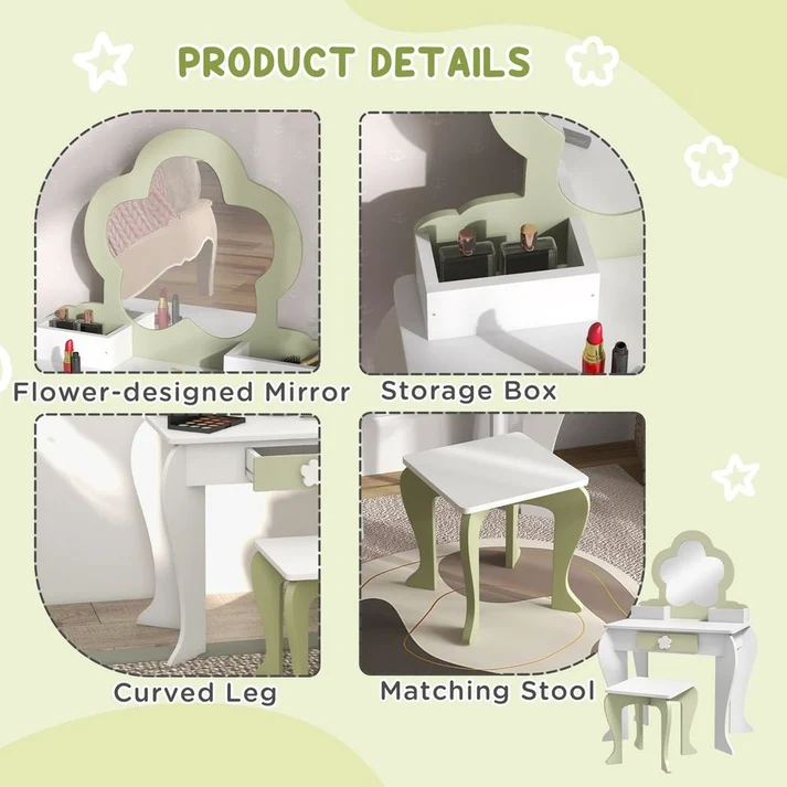 Kids Vanity Table Set with Mirror & StooL Sale UK