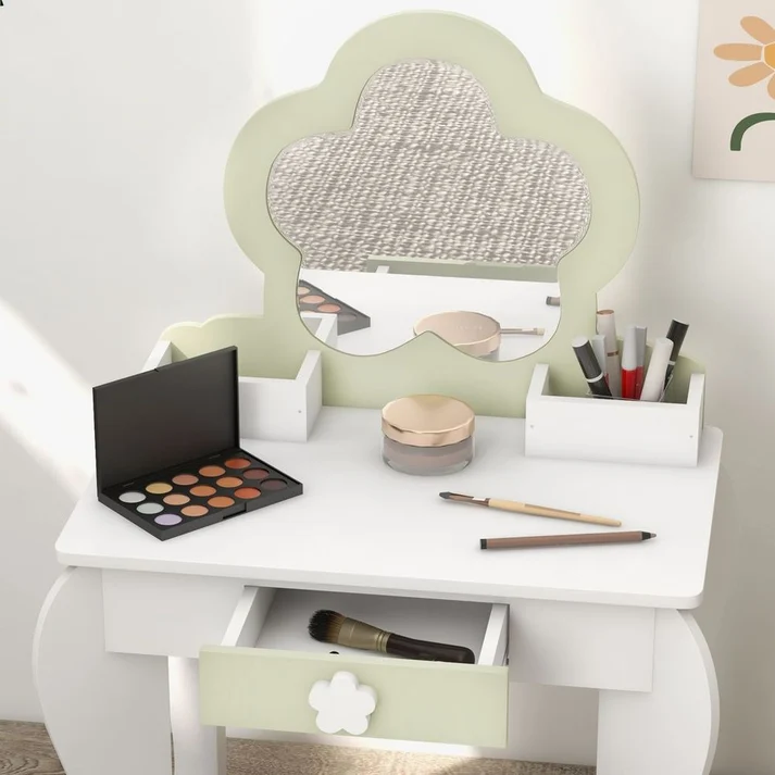 Kids Vanity Table Set with Mirror & Stool 2