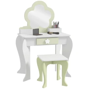 Kids Wooden Vanity Table & Stool Set with Mirror