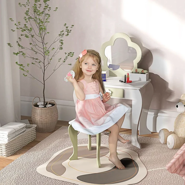 Kids Vanity Table Set with Mirror & Stool Discount UK