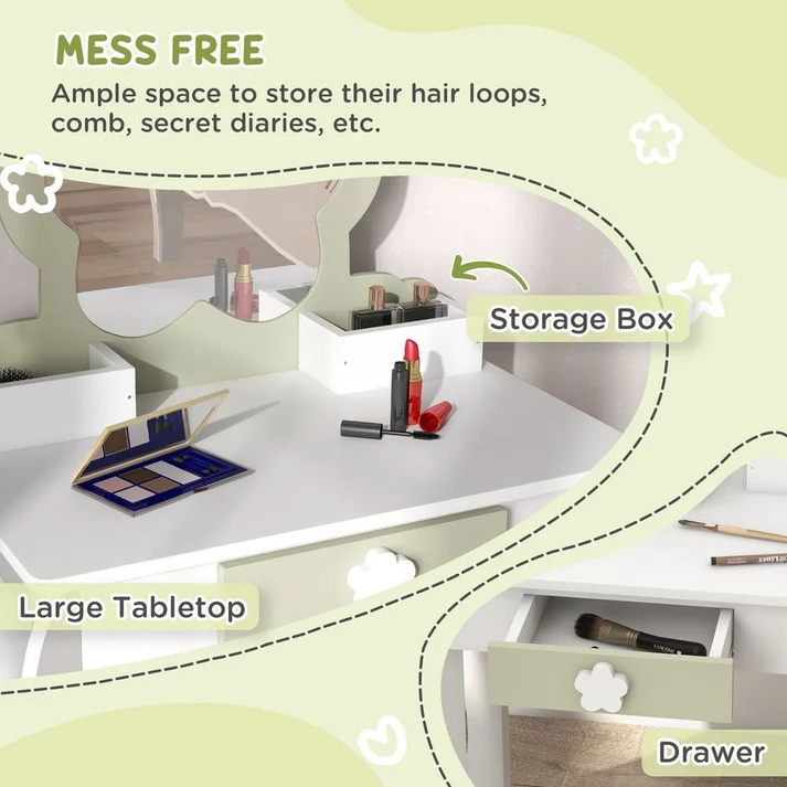 Kids Vanity Table Set with Mirror & Stool Sale