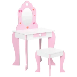 Kids Vanity Set with Mirror & Stool – Pink