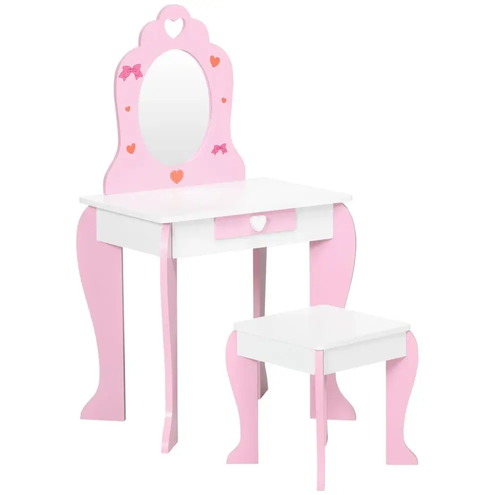 Kids Vanity Set with Mirror & Stool – Pink