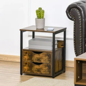 Rustic Brown Bedside Table with Drawer