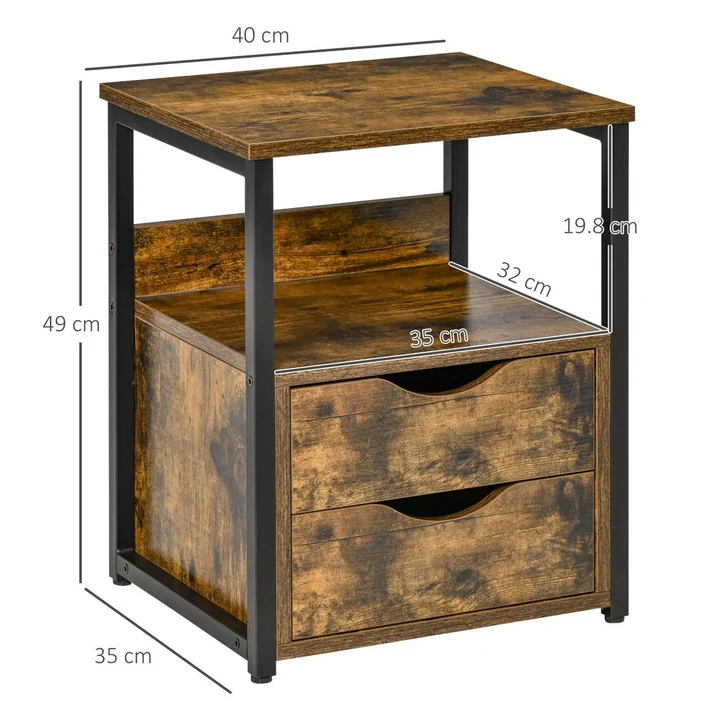 Rustic Brown Side Table with Drawer & Storage Shelf Sale UK