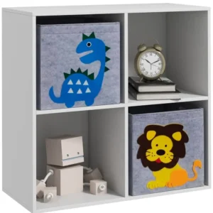 Kids Toy Organiser – 4 Cube Storage Unit with 2 Fabric Drawers