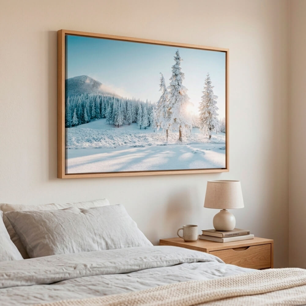 Winter Whisper | Minimalist Snow Landscape Canvas Print with Frame